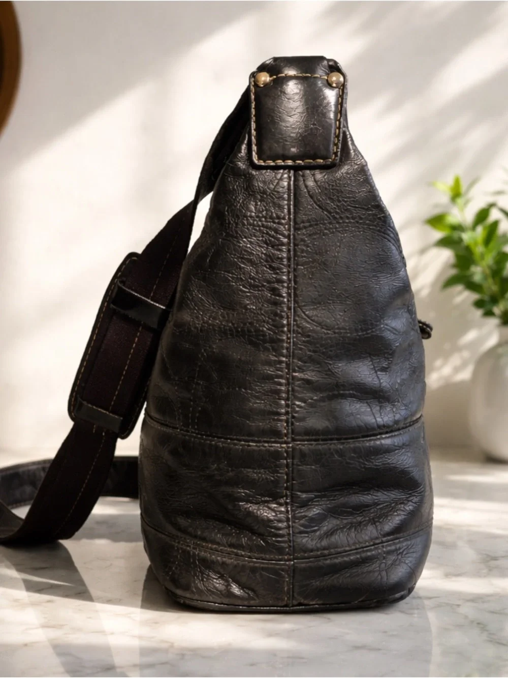 Coach Black Leather Hobo Bag with Signature Patch - Picture 2 of 5